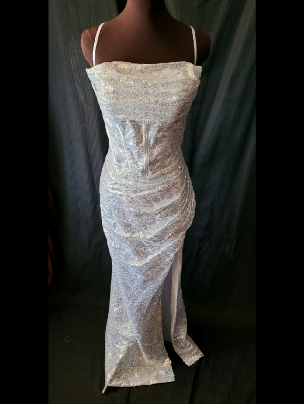 NWT Elegant Silver Sequined Evening Dress